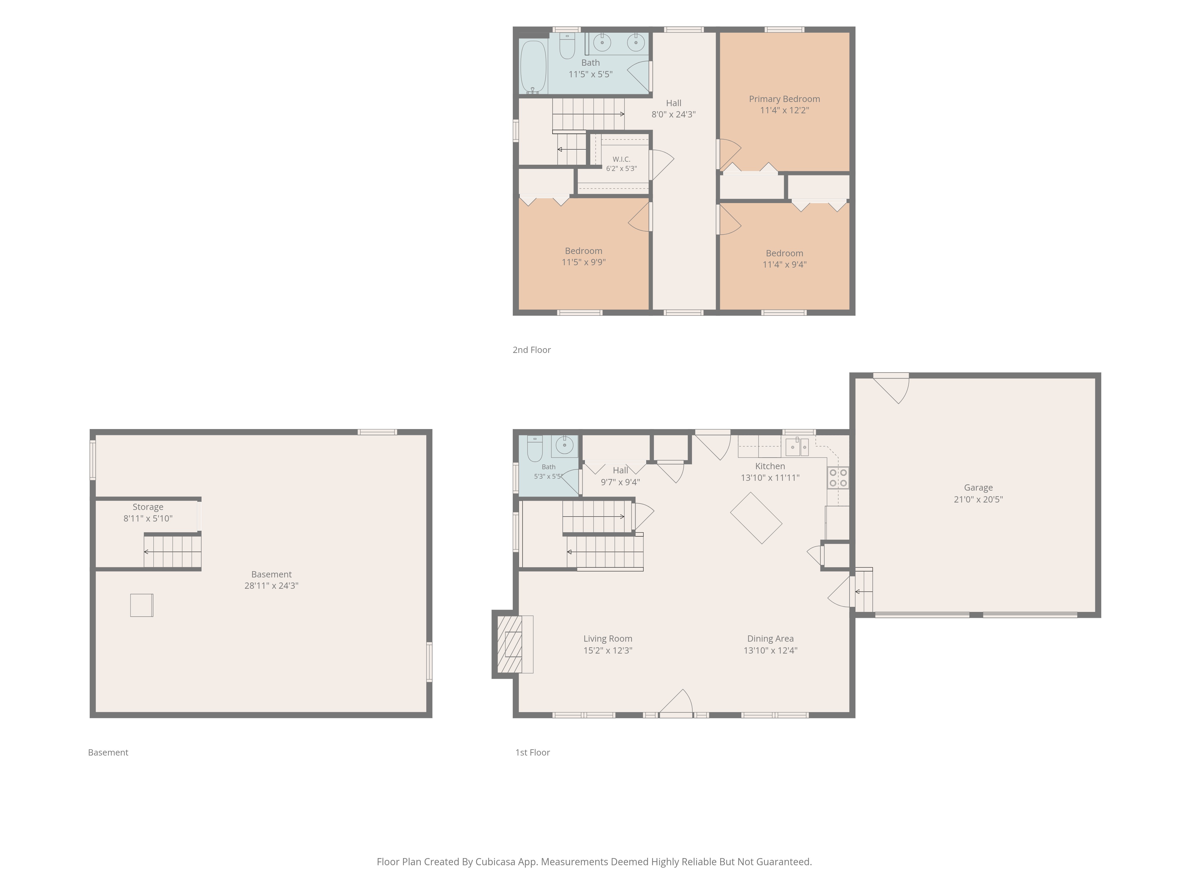 Combined floor plans for the basement, main level and upper level at 1415 Todd Court