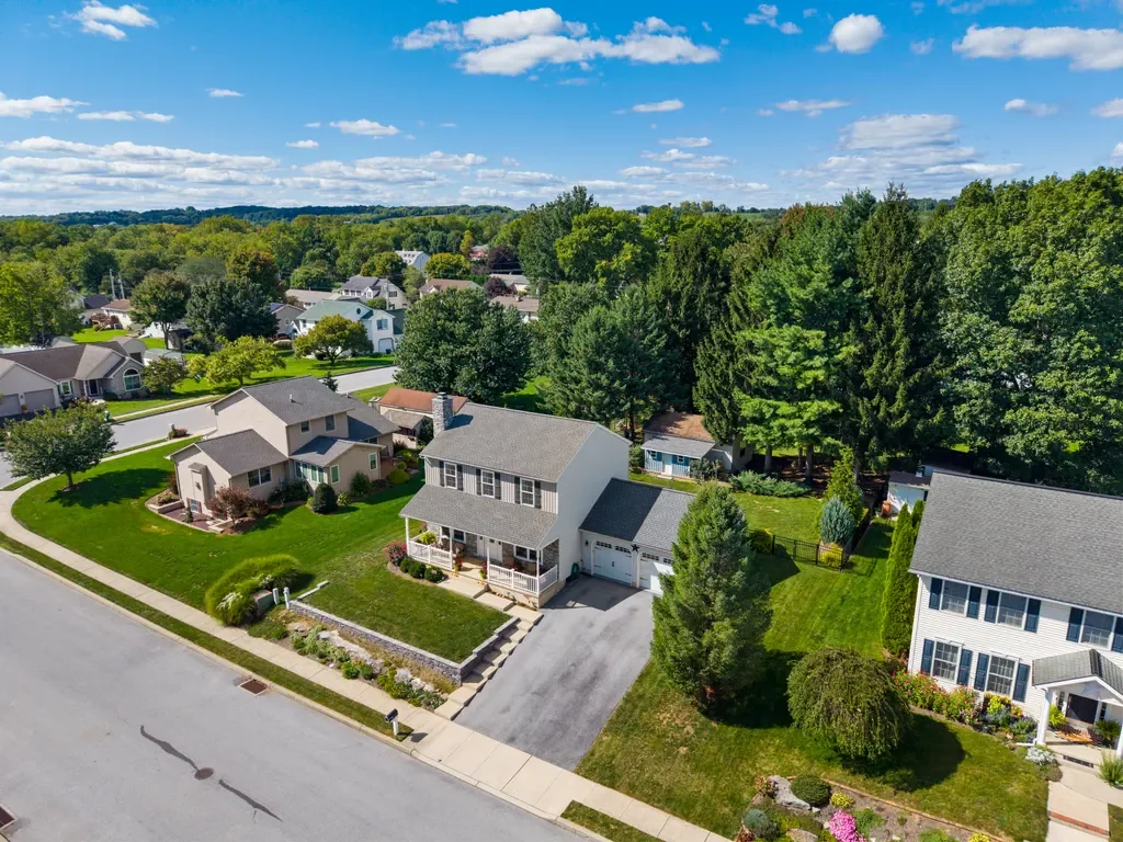 Aerial view of the quiet residential street around 1415 Todd Court