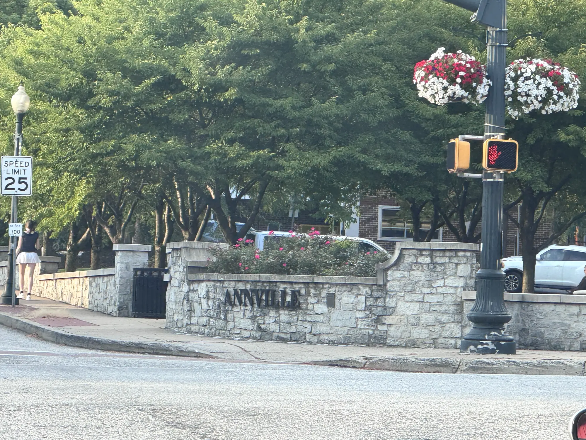 Stone Annville sign and flowers at Annville Town Square