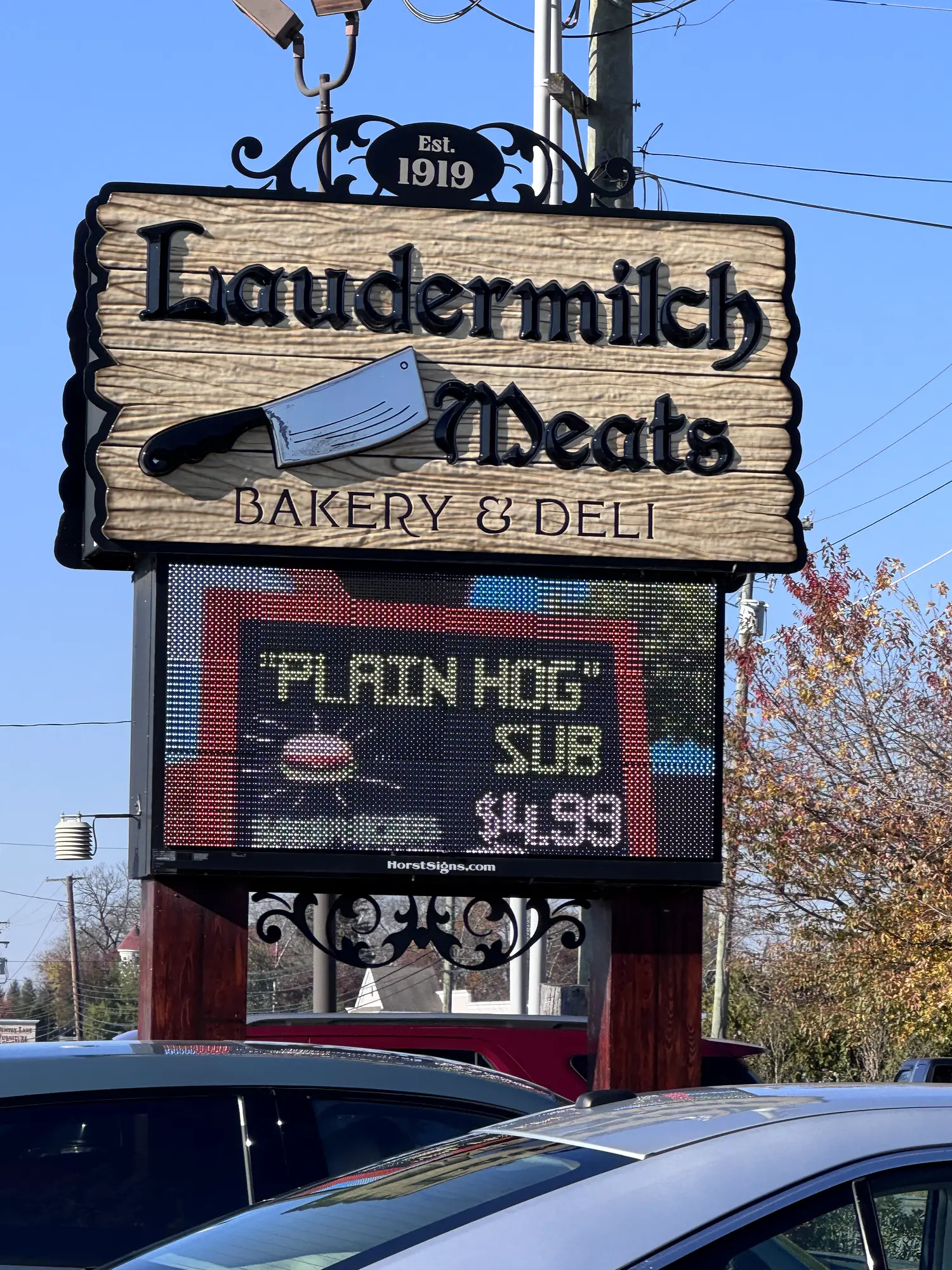 Laudermilch Meats bakery and deli sign along Main Street in Annville