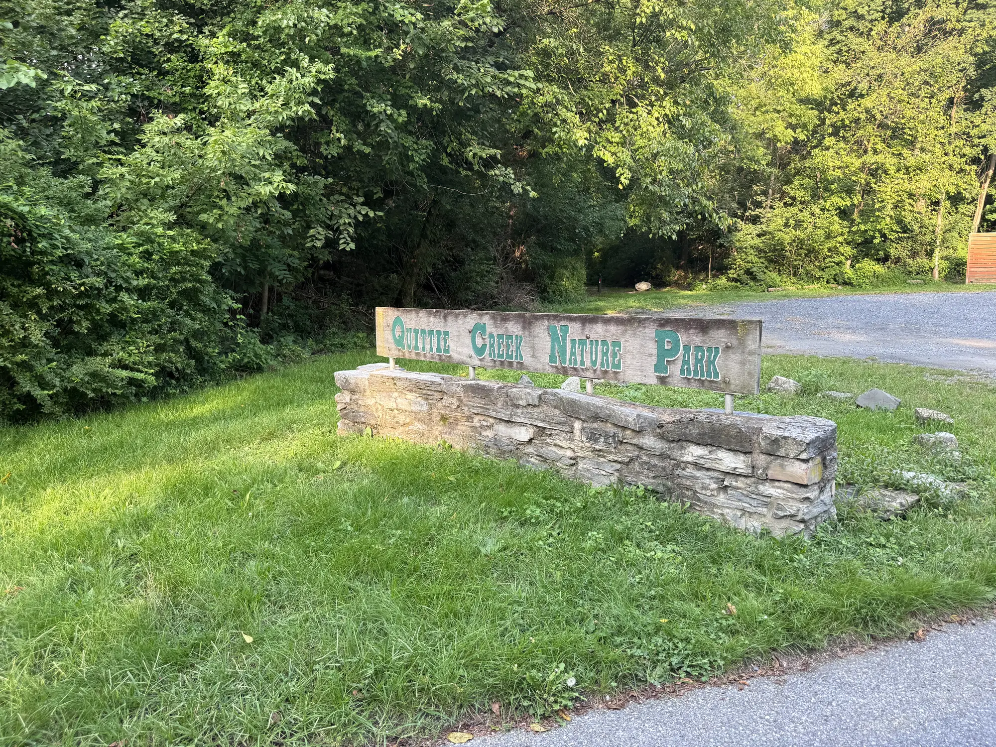 Entrance sign at Quittie Creek Nature Park in Annville, Pennsylvania