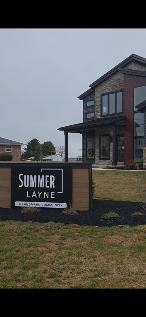 Summer Layne community entrance and Landmark model home near Annville, Pennsylvania
